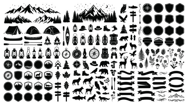Black silhouettes of various outdoor icons.