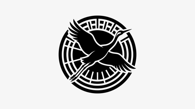 Black bird flying in circle logo.