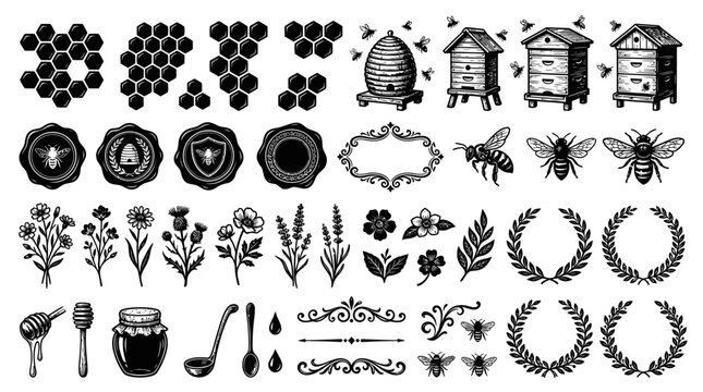 Black and white honey bee icons.
