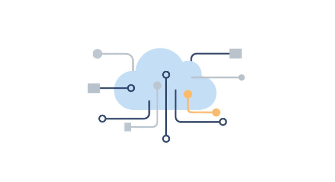 Conceptual illustration of cloud computing network depicting data transfer and digital connection