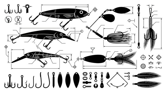 Fishing Lures and Hooks Detailed Diagram.