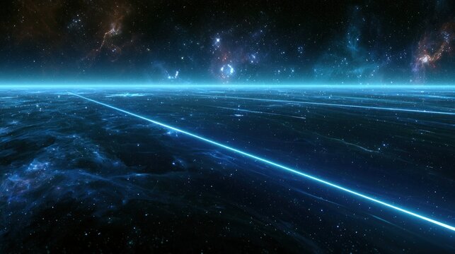 Abstract blue light lines in starry cosmic background