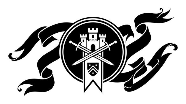 Black and white crest coat arms.