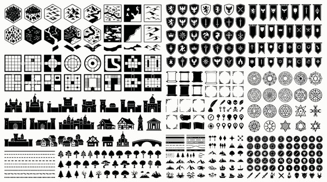 Various black and white geometric shapes.