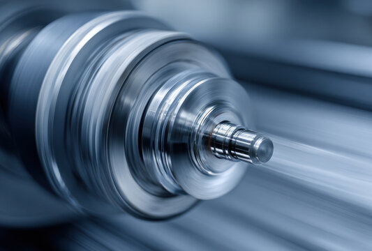 A high-precision machining tool with a rotating spindle, showing the process of metalworking and precision manufacturing.