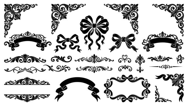Collection of ornate black design elements.