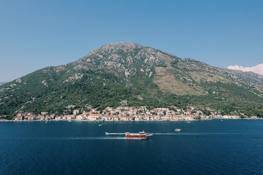 Scenic coastal village and mountains in Perast Montenegro