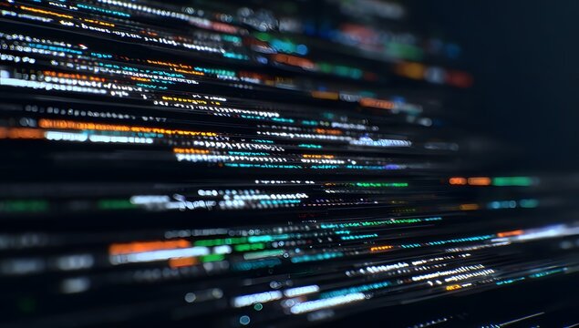 Arri&egrave;re-plan num&eacute;rique abstrait de serveurs informatiques avec des flux de donn&eacute;es lumineux, parfait pour les concepts de cybers&eacute;curit&eacute;, de big data, de cloud computing et comme fond technologique pou