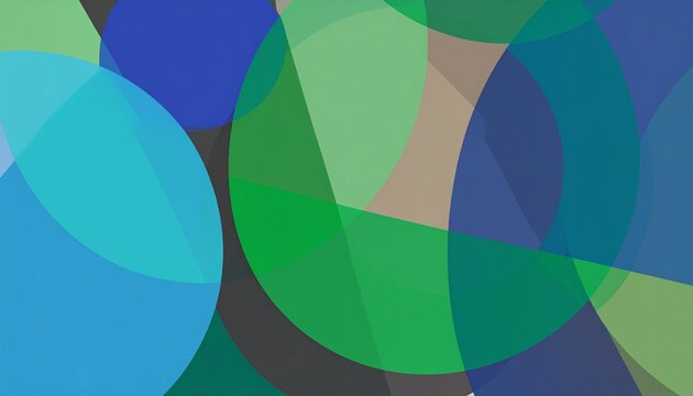Abstract Modern Background with Colorful Overlapping Circles and Transparent Geometric Shapes in Blue and Green Tones