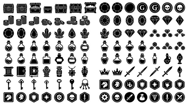 Various black icons on white background.