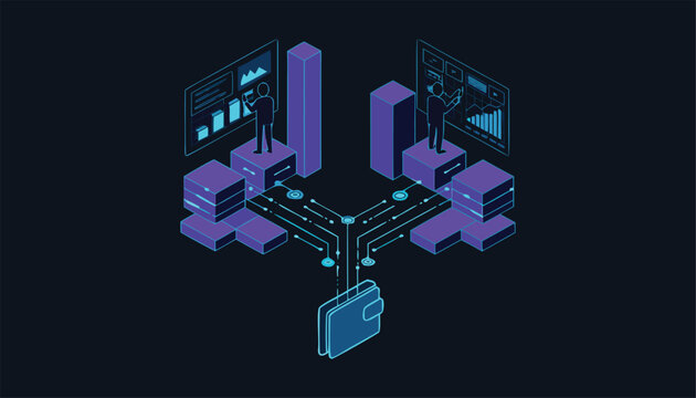 Isometric Fintech Digital Wallet and Financial Analytics Vector
