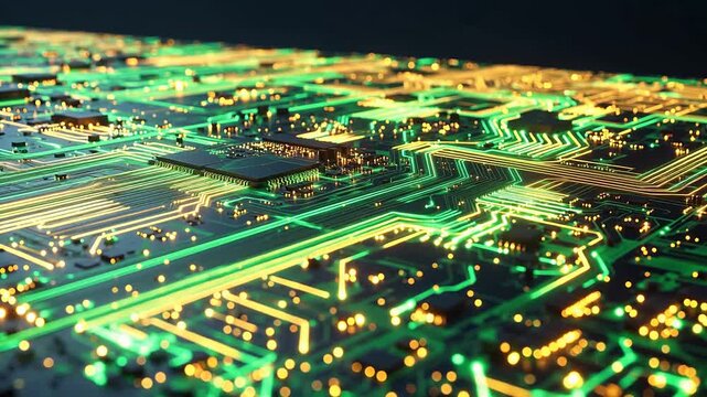 Circuit board with glowing pathways
