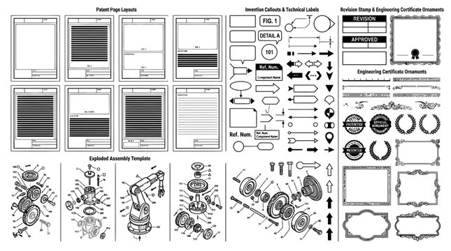 Detailed technical mechanical engineering drawings.