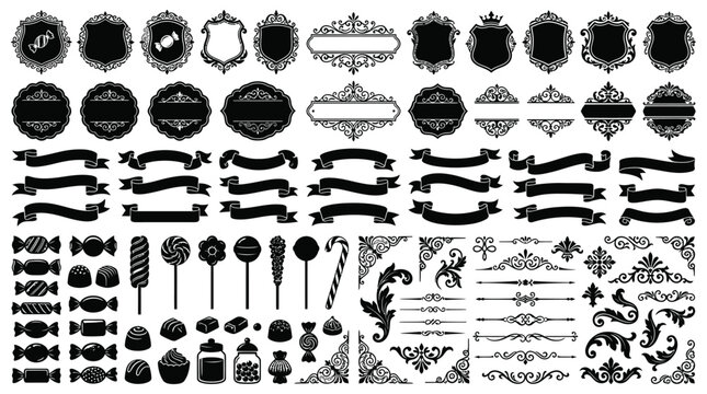 Black silhouettes of various shapes.