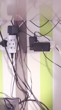 Under work desk electric cable management mess