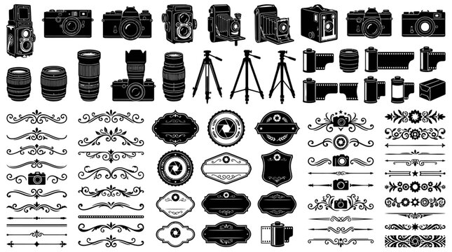 Collection of camera and photography equipment.