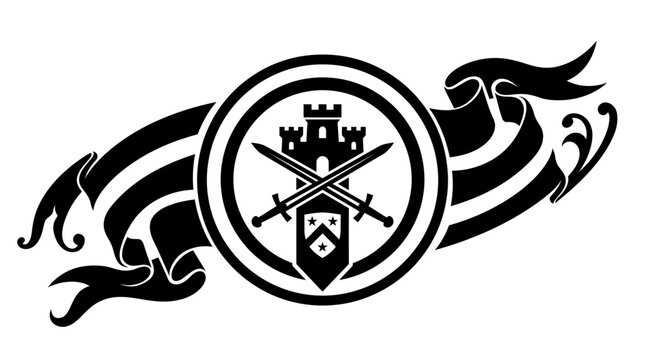 Black and white crest emblem logo.