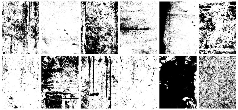 Grunge abstract textured worn black backgrounds. Vintage overlay scraped and stained surface design element. Brushstrokes texture on white paper. 