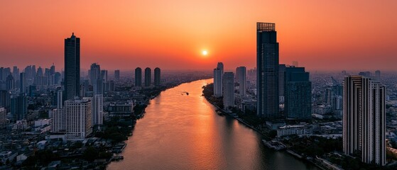 Obraz premium Stunning Bangkok Skyline Under Sunset with Urban Modernity