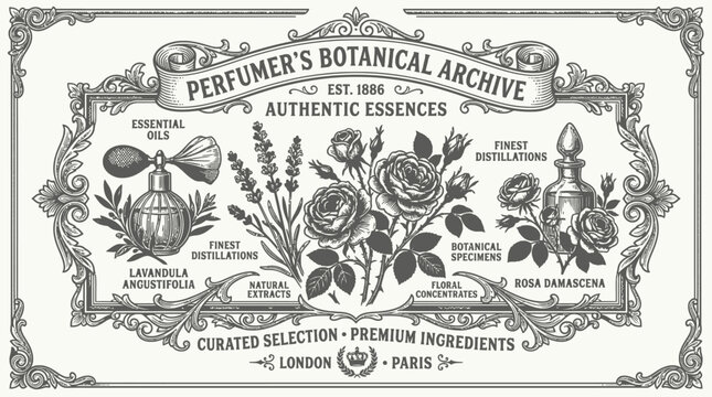 Vintage Perfumers Botanical Archive Illustration.
