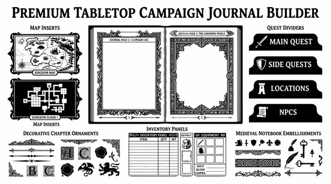 Premium tabletop campaign journal pages.