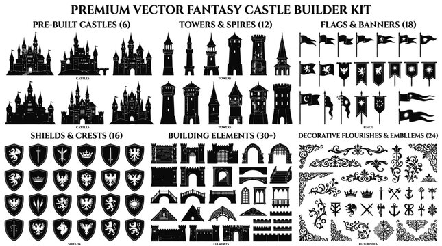 Fantasy Castle Builder Kit Elements.