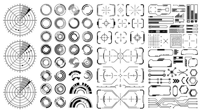 Collection of various technical blueprint icons.