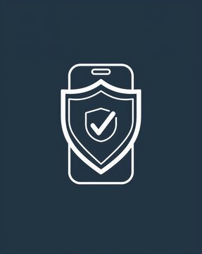 Mobile phone icon with a security shield and check mark symbol for data protection