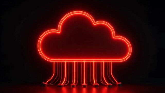 Neon cloud with cables on dark background
