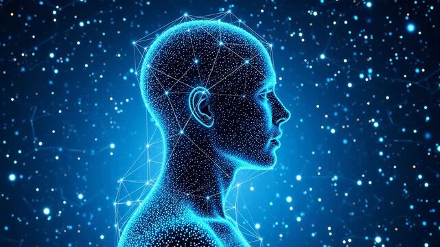 Human head in digital space