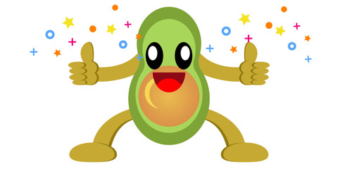 Obraz premium Avocado Mascot Cartoon Character on White Background, Cute Avocado Fruit Cartoon, Funny Vegetable Mascot, Adorable Food Character, Isolated Vector Illustration 