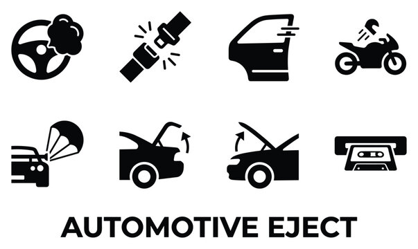 Automotive eject icons showing car safety features and emergency escape systems.