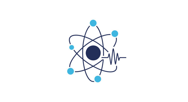 Conceptual illustration of atomic structure combined with a wave representation in science