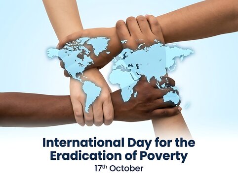 Hands holding a world map symbolizing unity and global effort to eradicate poverty together