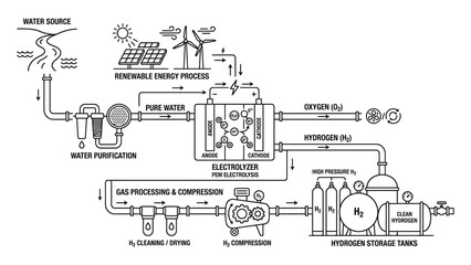 Obraz premium Hydrogen production process flow diagram.