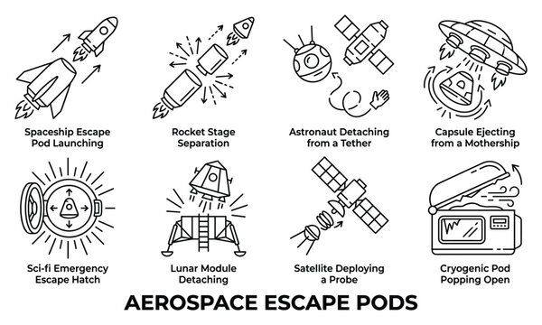 Spacecraft launch escape pods safety emergency evacuation system collection.