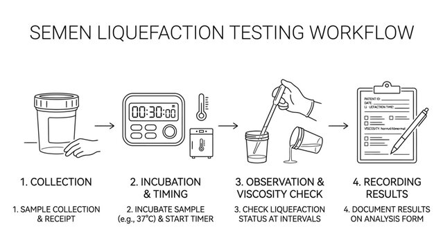 Semen liquefaction testing workflow diagram.