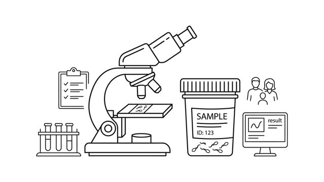 Line drawing of laboratory equipment and sample analysis.