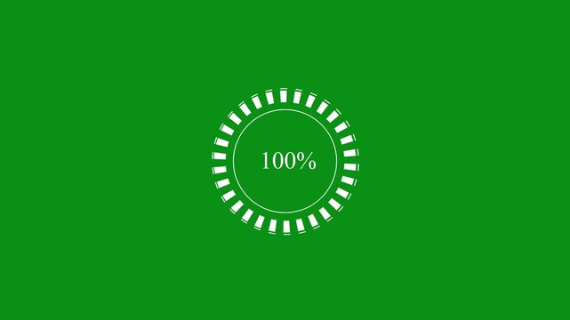 Loading Animation Process Circle on Green Screen Chroma Key Background 4K  0 to 100 presentage