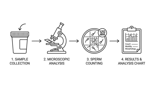 Medical laboratory testing process for semen analysis.