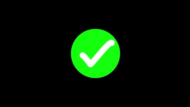 White check mark symbol inside a vibrant green circle on a black background representing a positive status or successful task completion