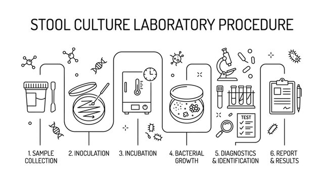 Stool culture laboratory procedure steps.