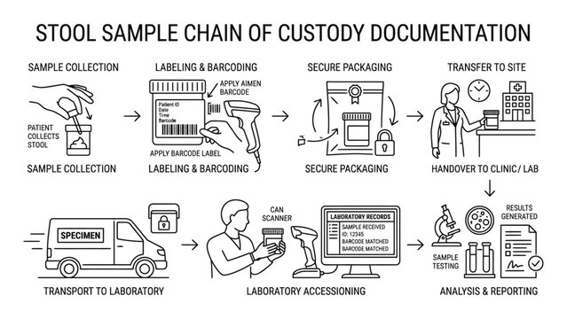 Stool sample chain of custody process.