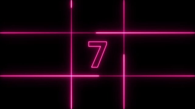 Glowing neon pink number nine centered inside a grid of intersecting horizontal and vertical lines on a solid black background for digital countdown