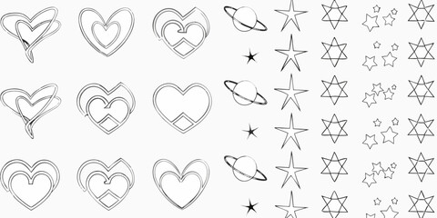 Celestial Line Art Illustration Featuring Hearts Stars And Planets © Rahul