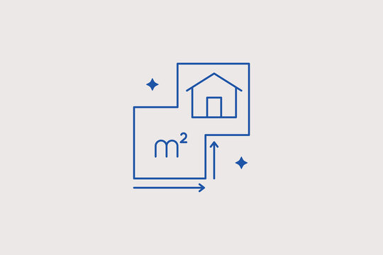 Residential building blue print layout with square meters line icon for architectural design studio, civil engineering project. Precise vector illustration for house planning.
