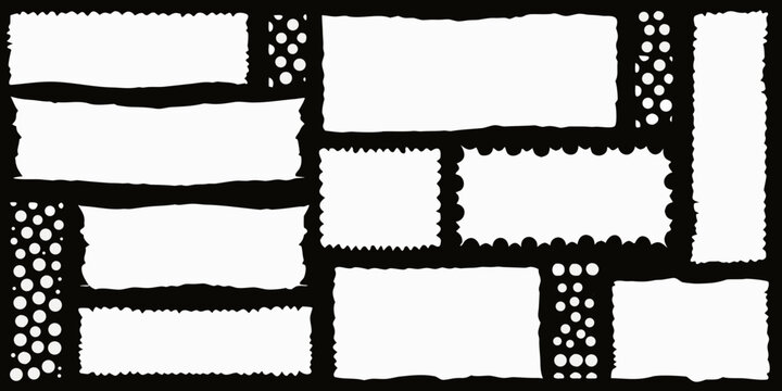 Torn Paper Frames With Dotted Borders Black And White Style