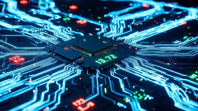 Circuit board with glowing pathways