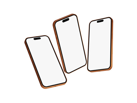 Floating Triple Smartphone Blank Screen Mockup White Background