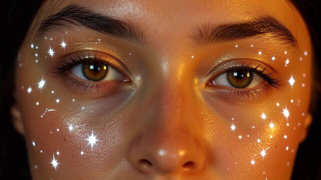 Closeup of woman with starthemed face paint